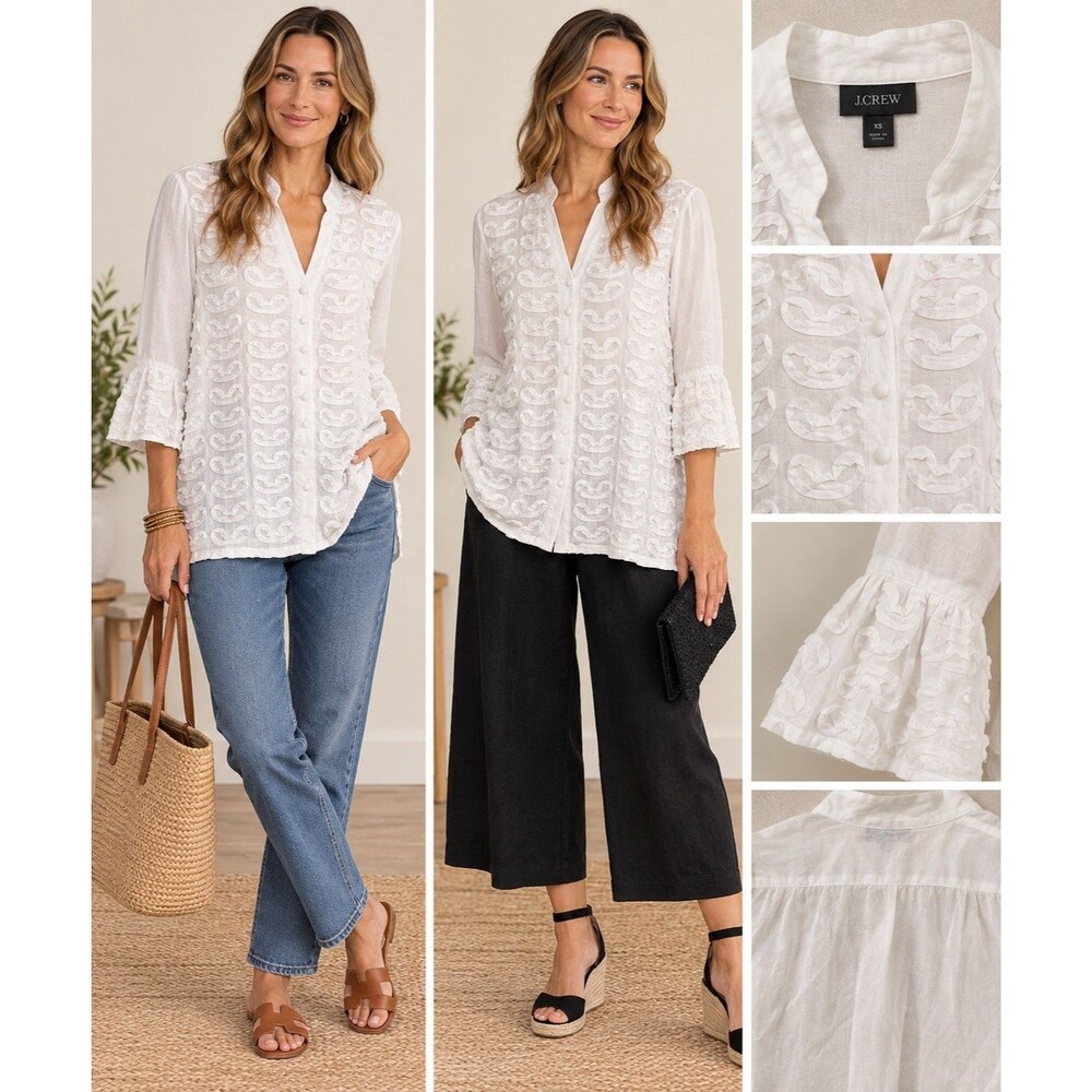 Go Silk Women's Blouse Cotton intricate textured embroidered elegant v-neck